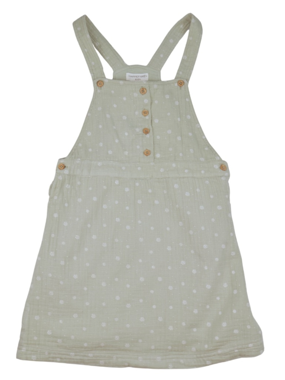 Happy Grey Girls Size 8 Sage Green Overall Dress Polka Dot Cotton